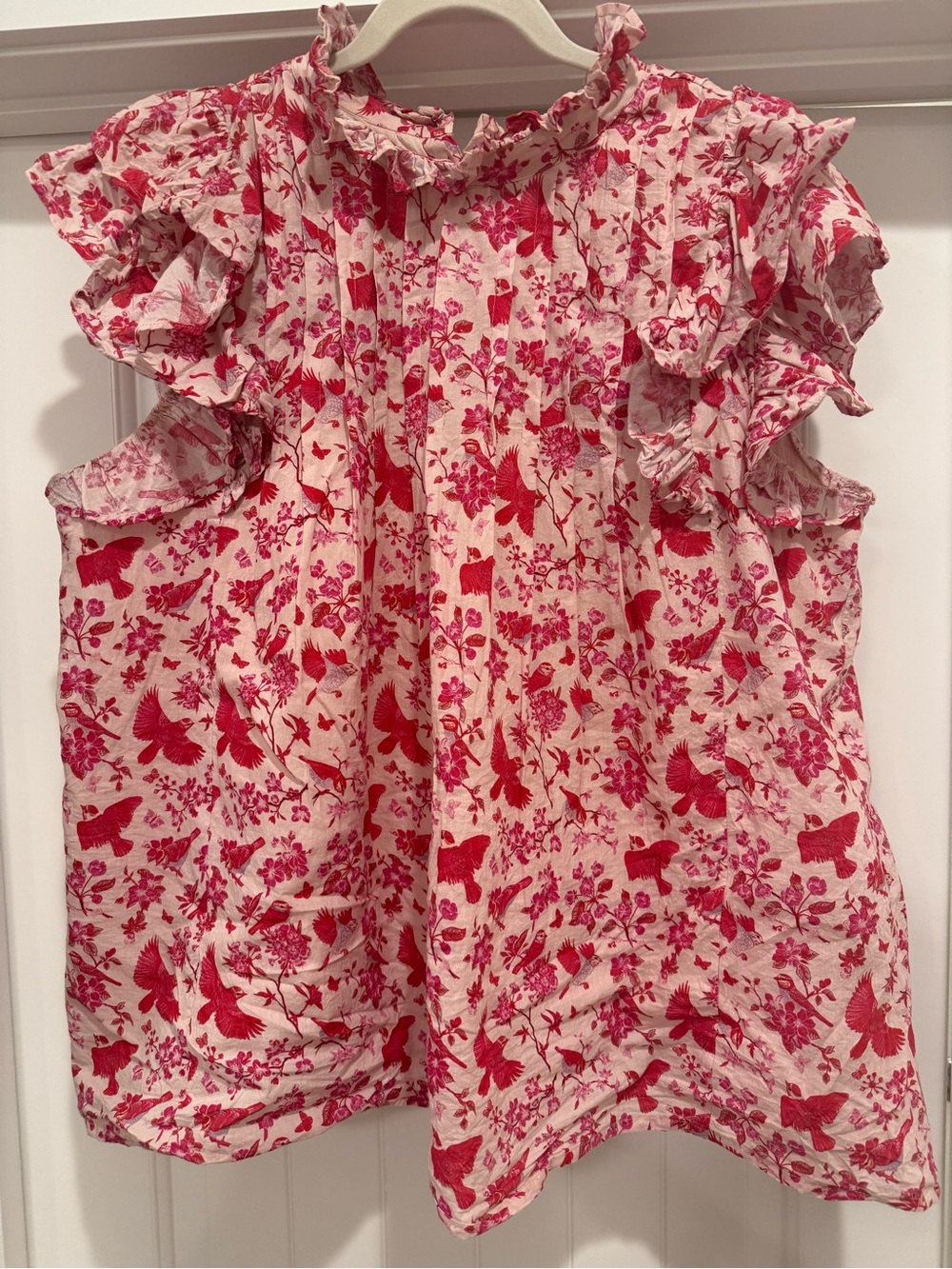Women’s Pink Floral Ruffle Sleeve Top